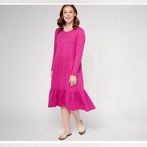 NWOT/LOGO by Lori Goldstein Cotton modal Regular Tiered Dress in Crushed Berry/L